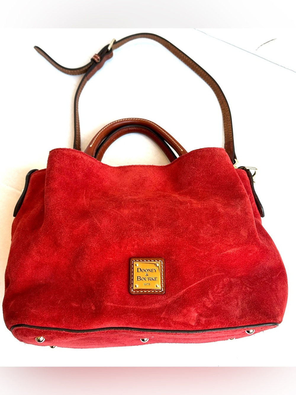Dooney & Bourke Autumn Orange Suede Brown Leather Trim Medium Satchel Bag Rare - Picture 12 of 12
